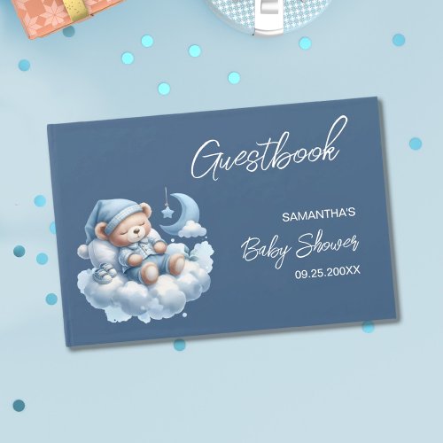 Cute sleepy bear baby boy shower  guest book