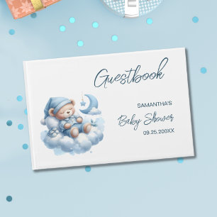 Cute sleepy bear baby boy shower guest book