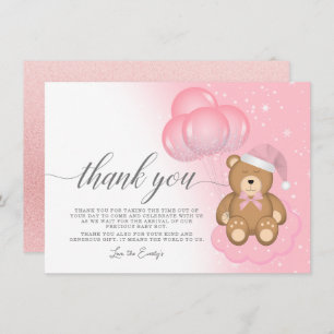 Cute Sleepy Bear Girl Baby Shower Thank You Card