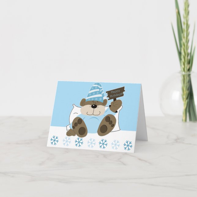 Cute Sleepy Bear Holiday Christmas Card (Front)