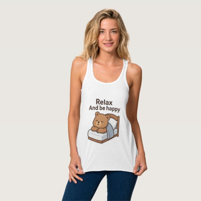 Cute Sleepy Bear Sticker Tank Top (Front Full)