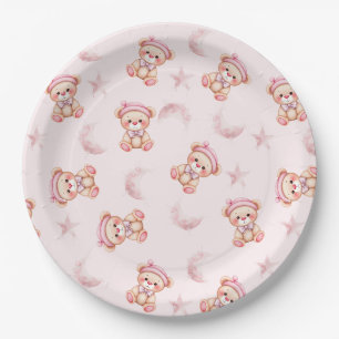 Cute Sleepy Bear with Moon and Stars Seamless Paper Plates
