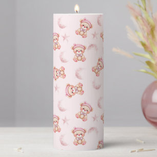 Cute Sleepy Bear with Moon and Stars Seamless Pillar Candle