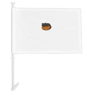 Cute Sleepy Black Cat on a Pumpkin Halloween Essen Car Flag