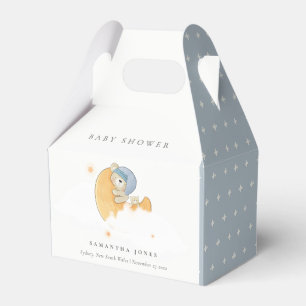 Cute Sleepy Blue Bear Over Moon Boy Baby Shower Favor Boxes
