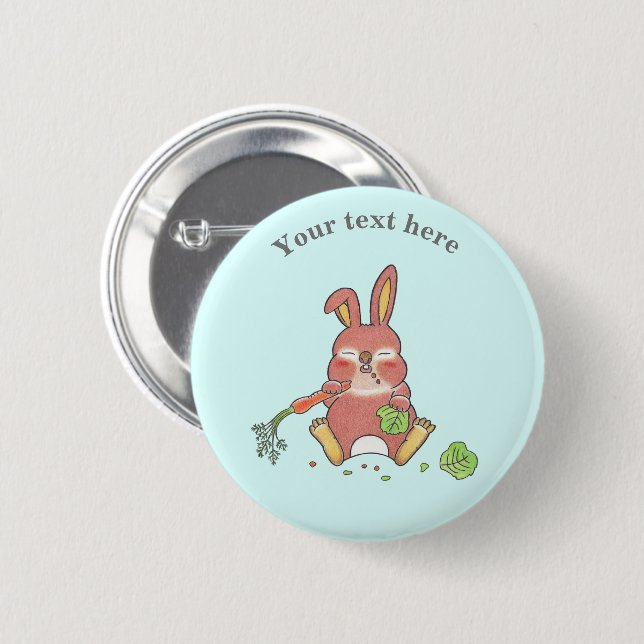 Cute Sleepy Bunny Rabbit Blue Button (Front & Back)