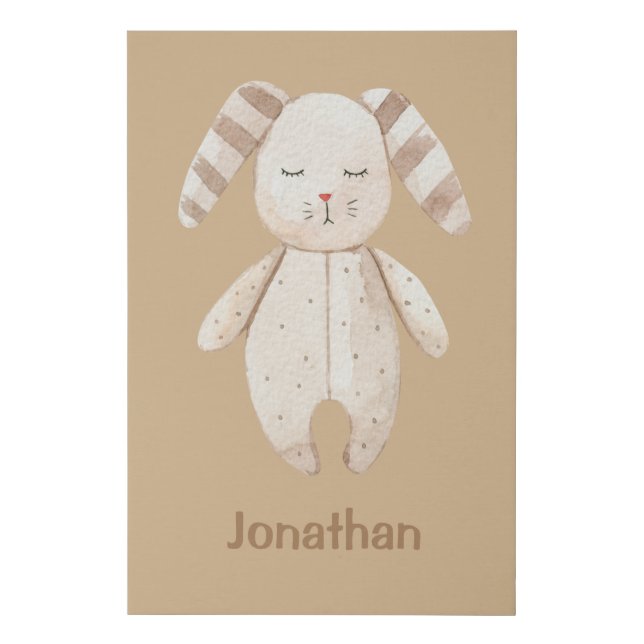 Cute Sleepy Bunny Rabbit Nursery Baby Faux Canvas Print (Front)