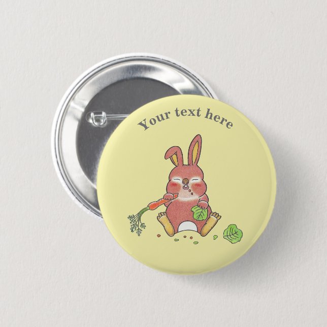 Cute Sleepy Bunny Rabbit Yellow Button (Front & Back)