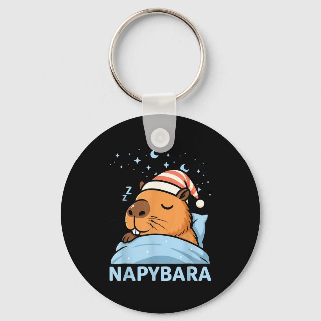 Cute Sleepy Capybara Funny Napybara Pajamas  Keychain (Front)