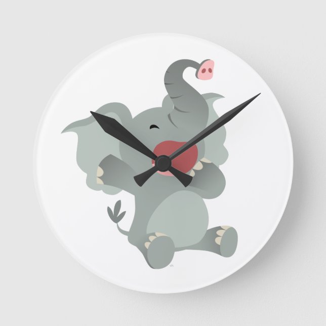 Cute Sleepy Cartoon Elephant Wall Clock (Front)