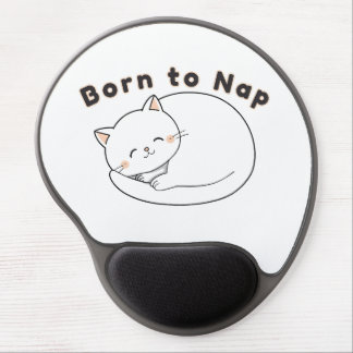 Cute Sleepy Cat “Born to Nap” Line Art Design Gel Mouse Pad