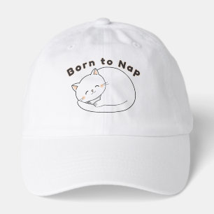 Cute Sleepy Cat “Born to Nap” Line Art Design Hat