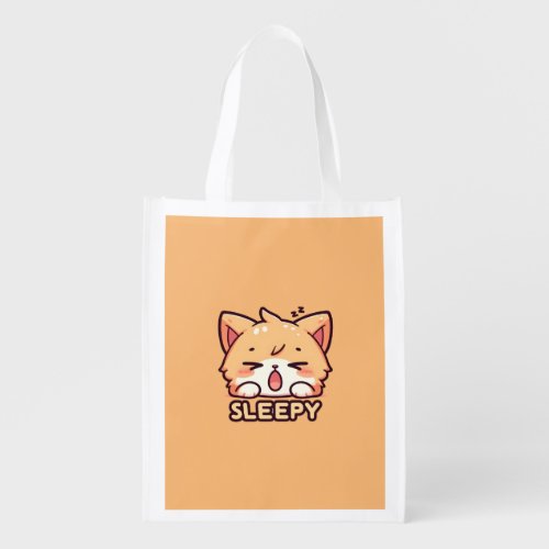 Cute Sleepy Cat Grocery Bag