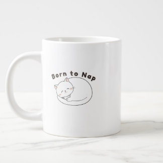 Cute Sleepy Cat “Nap First” Line Art Design Giant Coffee Mug