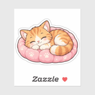 Cute Sleepy Cat on Cozy Cushion – Kawaii Sleeping Sticker