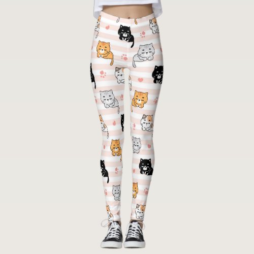 Cute Sleepy Cat  Paws Men Women  Kids Cat Fan Leggings