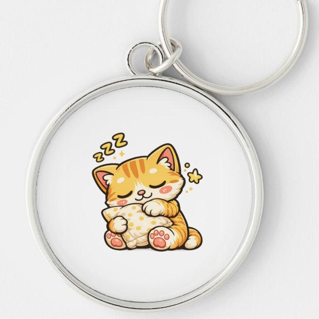Cute Sleepy Cat Pillow Keychain (Front)