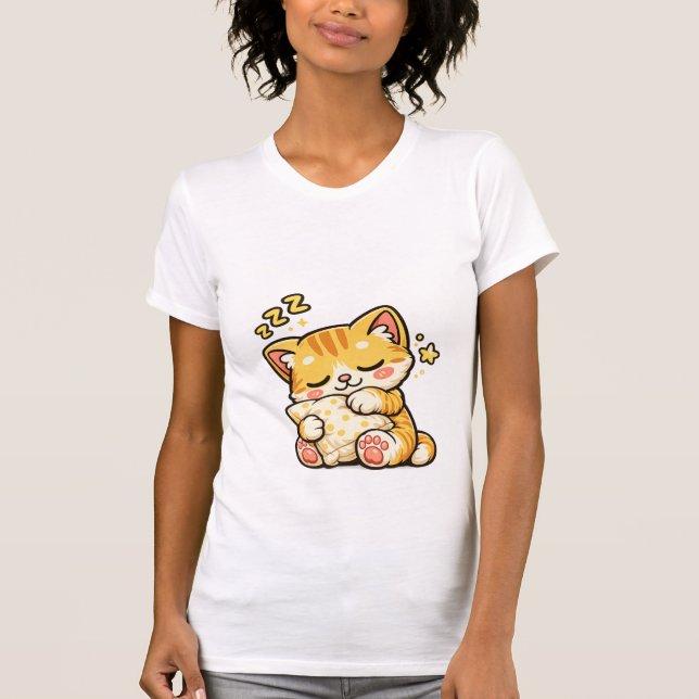 Cute Sleepy Cat Pillow T-Shirt (Front)