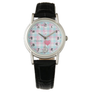 Cute Sleepy Cat Pink Blue Monogram Watch