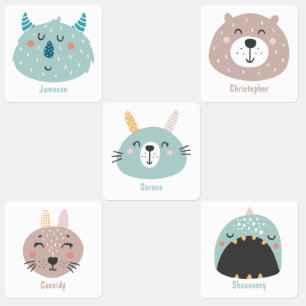 Cute sleepy colorful personalized back to school kids' labels