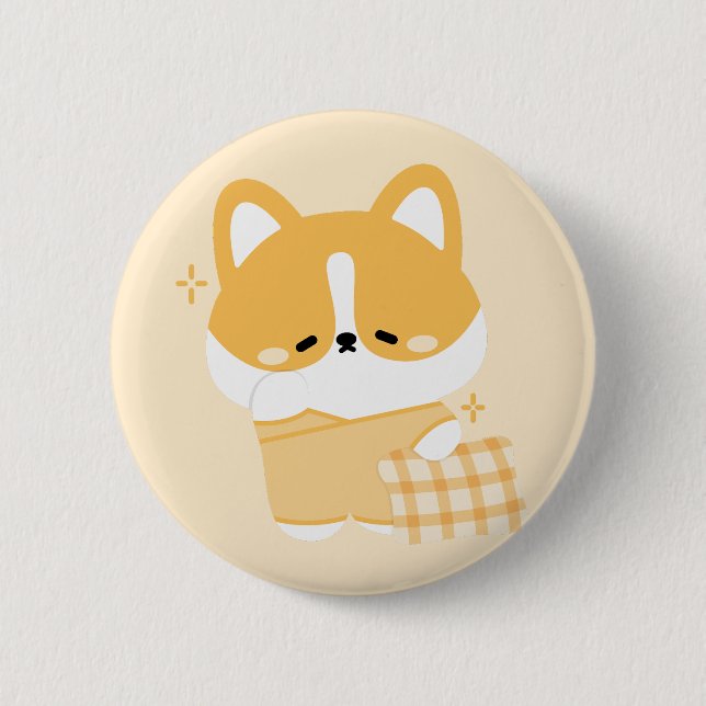 Cute Sleepy Corgi Button (Front)