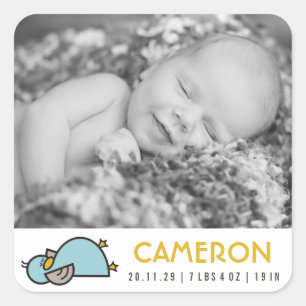 Cute Sleepy Duck New Birth Baby Boy Photo Sticker