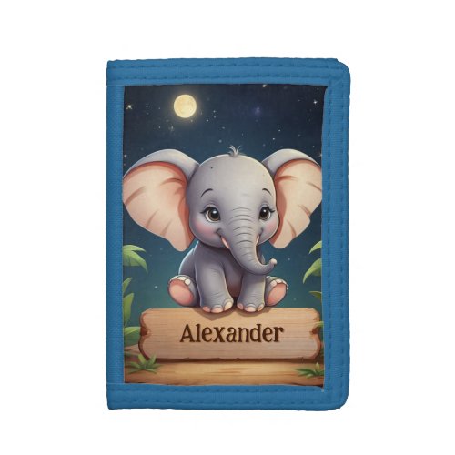 Cute Sleepy Elephant Personalized Trifold Wallet