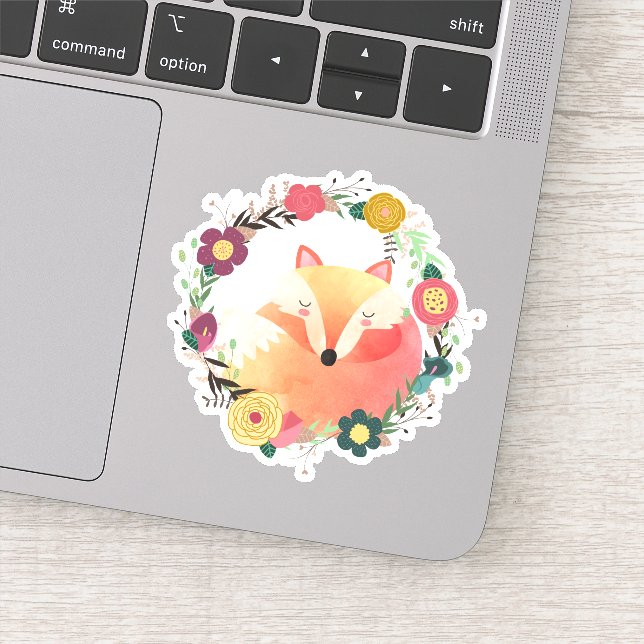 Cute Sleepy Fox in Wreath Contour Sticker (Detail)