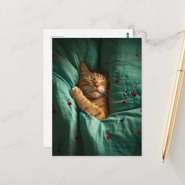 Cute Sleepy Ginger Kitty  Postcard (Front/Back In Situ)