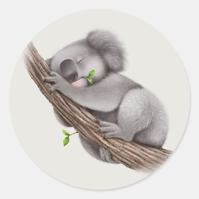 Cute sleepy Koala Bear Classic Round Sticker (Front)