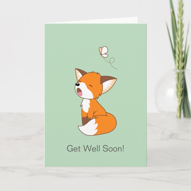 Cute Sleepy Little Fox Get Well Soon Blank Card (Front)