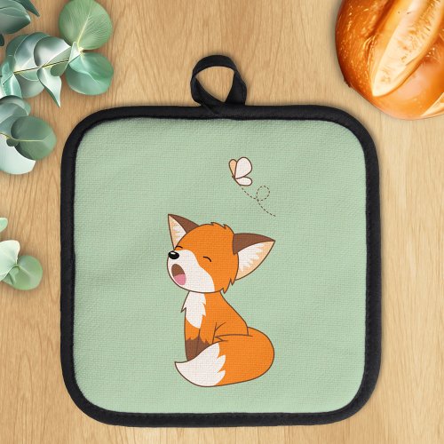 Cute Sleepy Little Fox Green Pot Holder