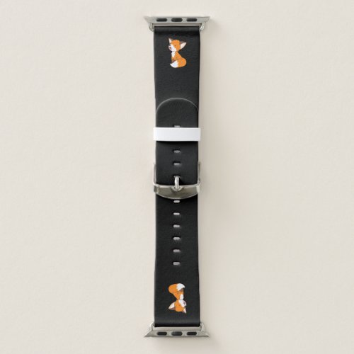 Cute Sleepy Little Fox on Black Apple Watch Band