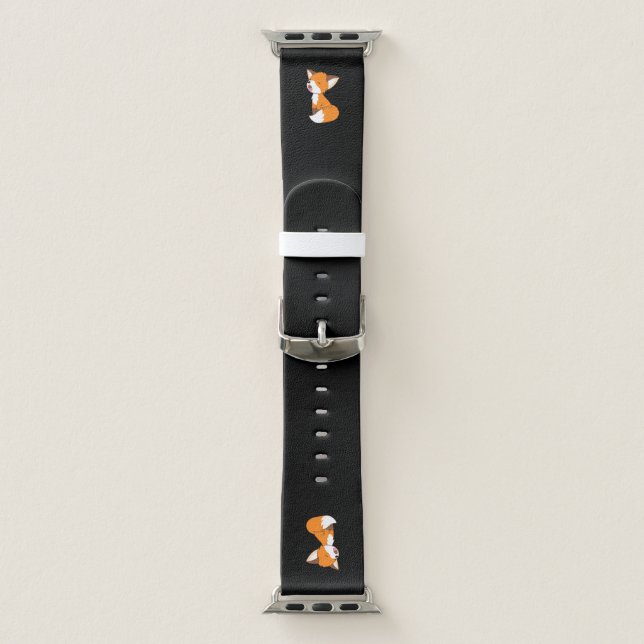Cute Sleepy Little Fox on Black Apple Watch Band (Band)