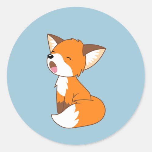 Cute Sleepy Little Fox on Blue Classic Round Sticker