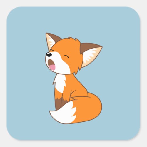 Cute Sleepy Little Fox on Blue Square Sticker