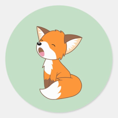 Cute Sleepy Little Fox on Green Classic Round Sticker