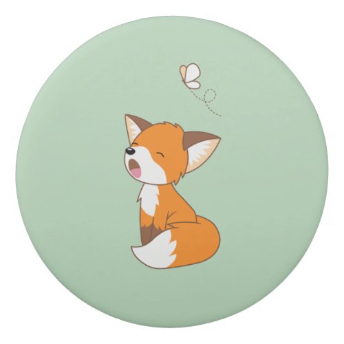 Cute Sleepy Little Fox on Green Eraser