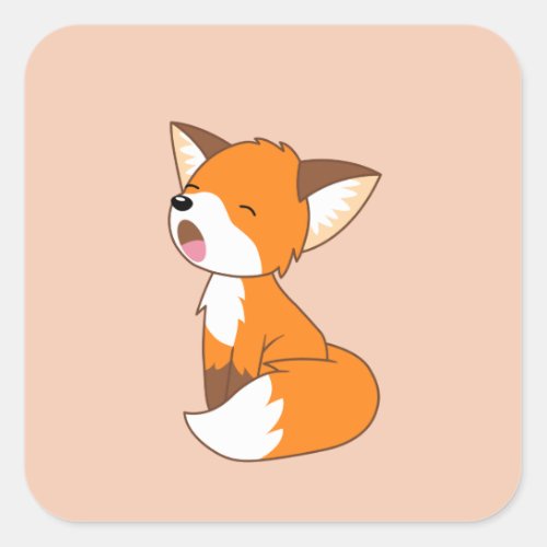 Cute Sleepy Little Fox on Peach Square Sticker