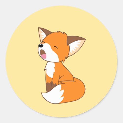 Cute Sleepy Little Fox on Yellow Classic Round Sticker