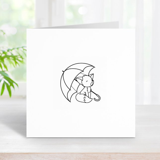 Cute Sleepy Little Fox under Umbrella 2 Rubber Stamp (Creator Uploaded)