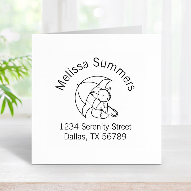 Cute Sleepy Little Fox under Umbrella Arch Address Rubber Stamp (Creator Uploaded)