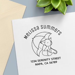 Cute Sleepy Little Fox under Umbrella Arch Address Self-inking Stamp
