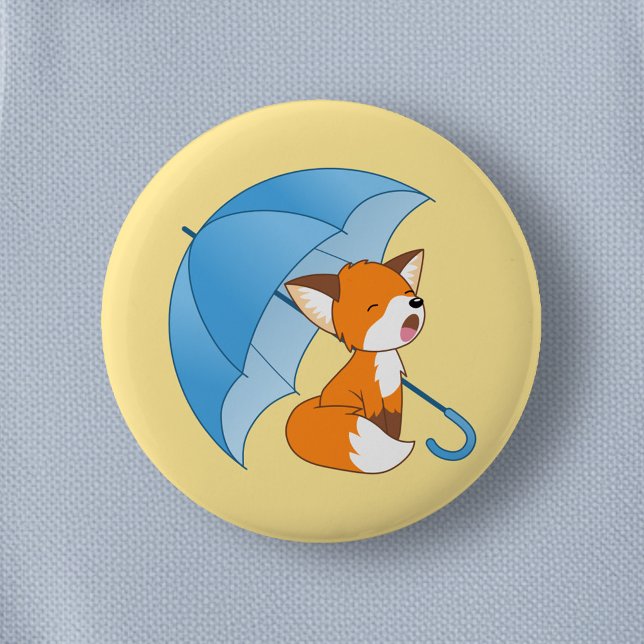 Cute Sleepy Little Fox under Umbrella Button (Creator Uploaded)