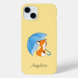 Cute Sleepy Little Fox under Umbrella iPhone 15 Plus Case