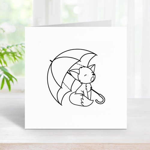 Cute Sleepy Little Fox under Umbrella Color Me Rubber Stamp