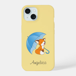 Cute Sleepy Little Fox under Umbrella iPhone 15 Case