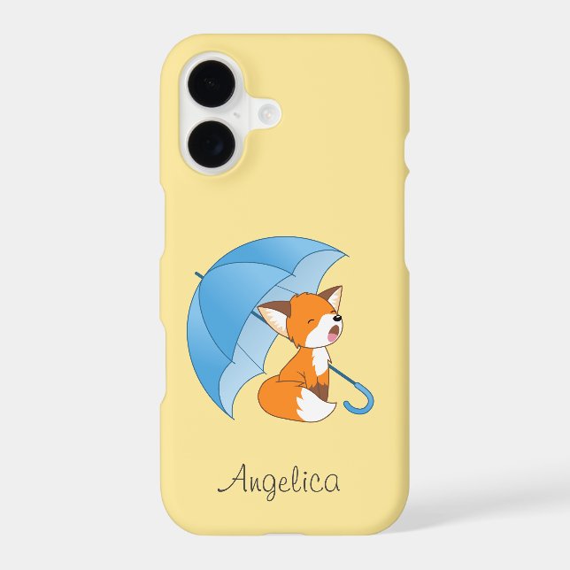 Cute Sleepy Little Fox under Umbrella iPhone Case (Back)