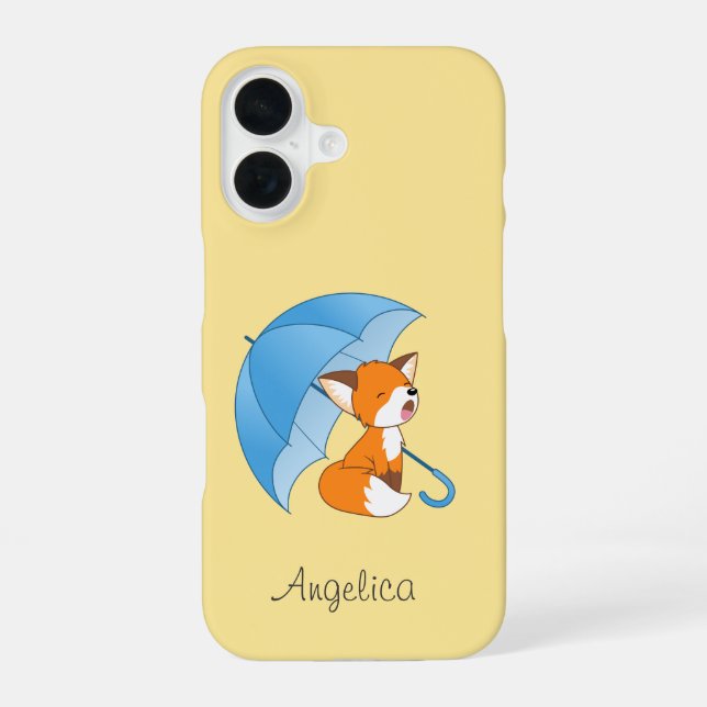 Cute Sleepy Little Fox under Umbrella iPhone Case (Back)
