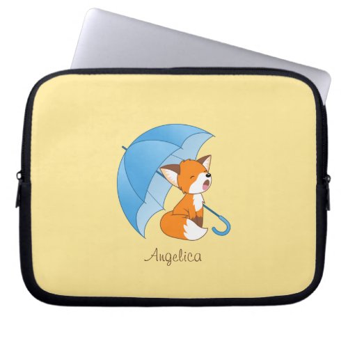 Cute Sleepy Little Fox under Umbrella Laptop Sleeve